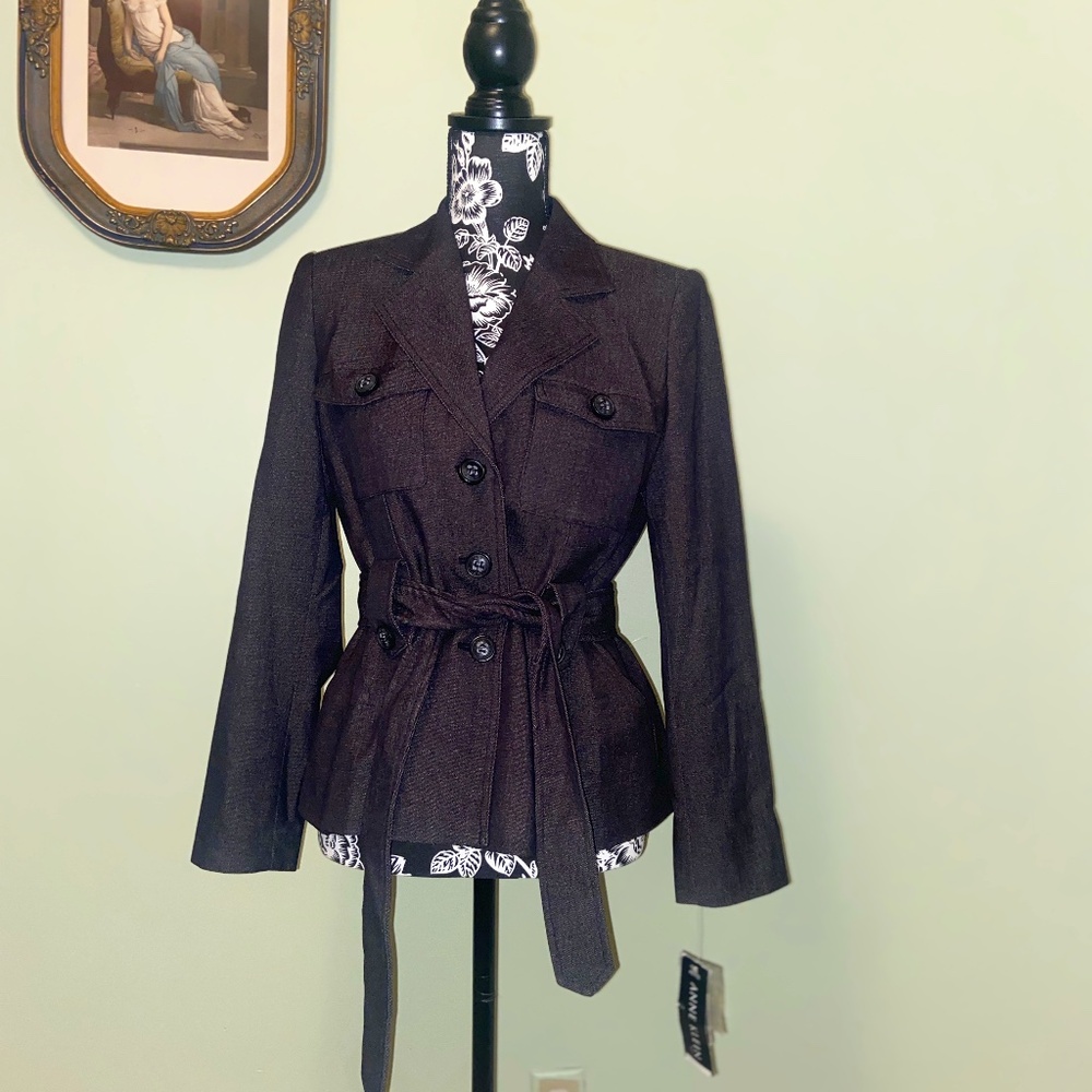 Macy's Anne Klein Black Jacket Coat Blazer With Leopard Lining